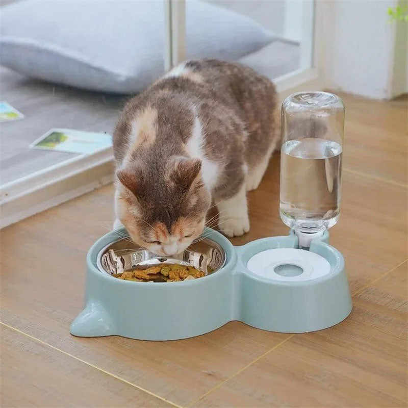 Matskål med vattendispenser för katt och hund – 2 i 1