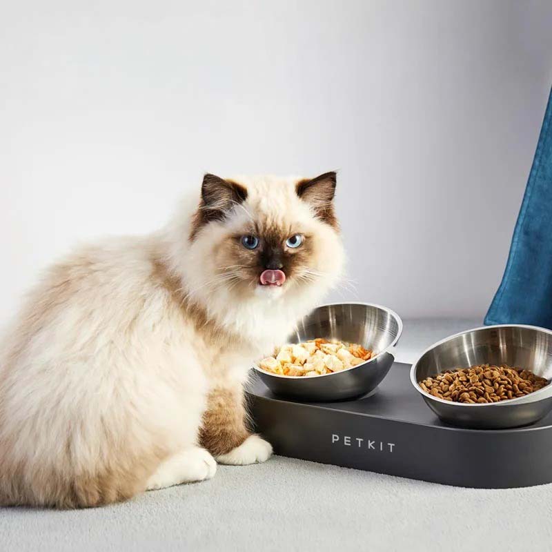 Dubbel matskål för katt och hund - rostfri & justerbar