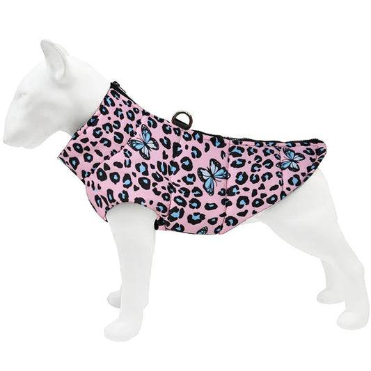 Hundjacka leopard fjäril – varm, vattentät & med D-ring