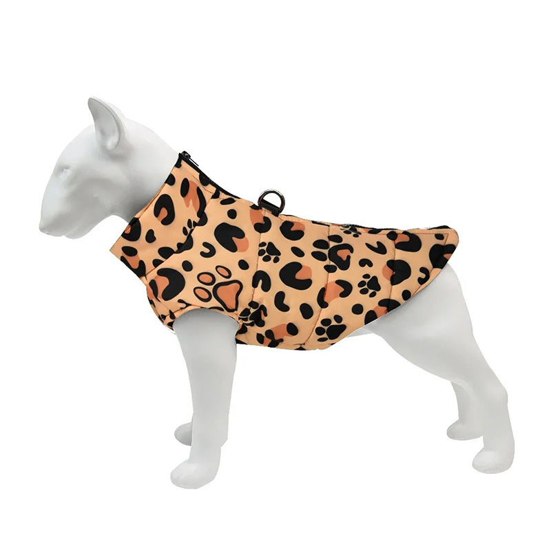 Hundjacka leopard – varm, vattentät & med D-ring