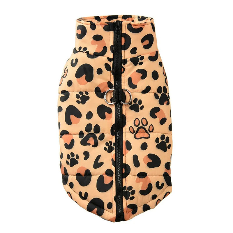 Hundjacka leopard – varm, vattentät & med D-ring