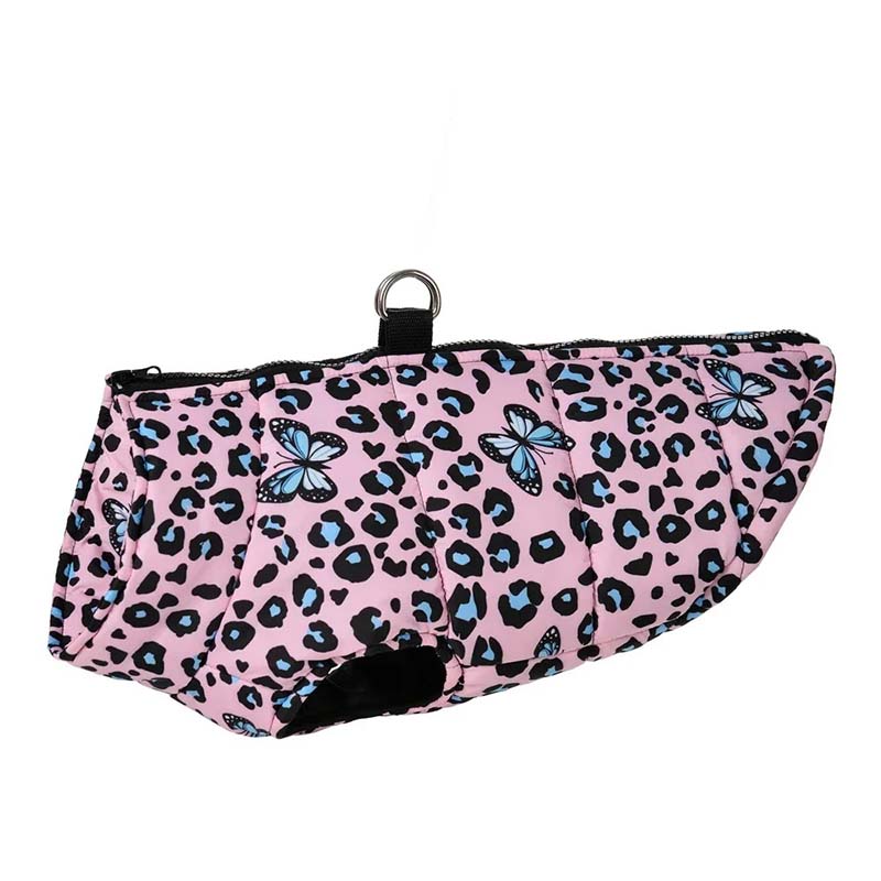 Hundjacka leopard fjäril – varm, vattentät & med D-ring