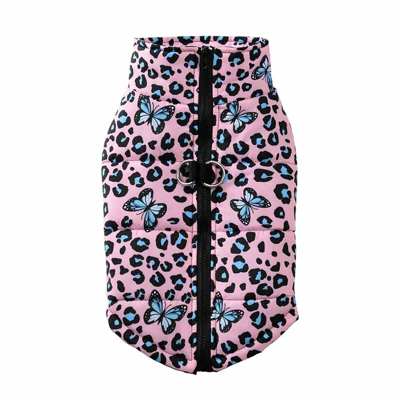 Hundjacka leopard fjäril – varm, vattentät & med D-ring