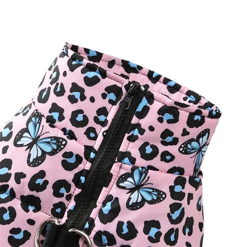 Hundjacka leopard fjäril – varm, vattentät & med D-ring
