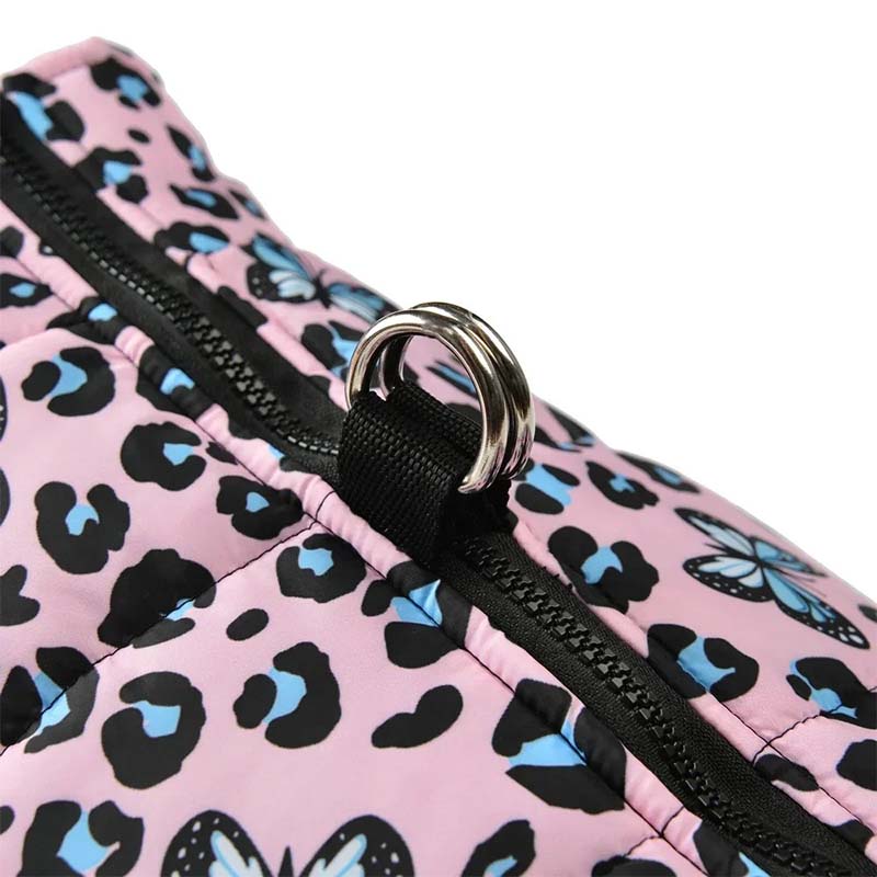 Hundjacka leopard fjäril – varm, vattentät & med D-ring