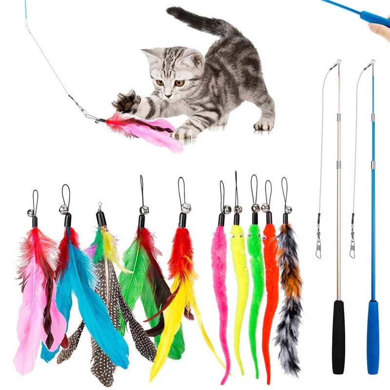 Kattspö med utbytbara fjädrar – stimulerande kattlek